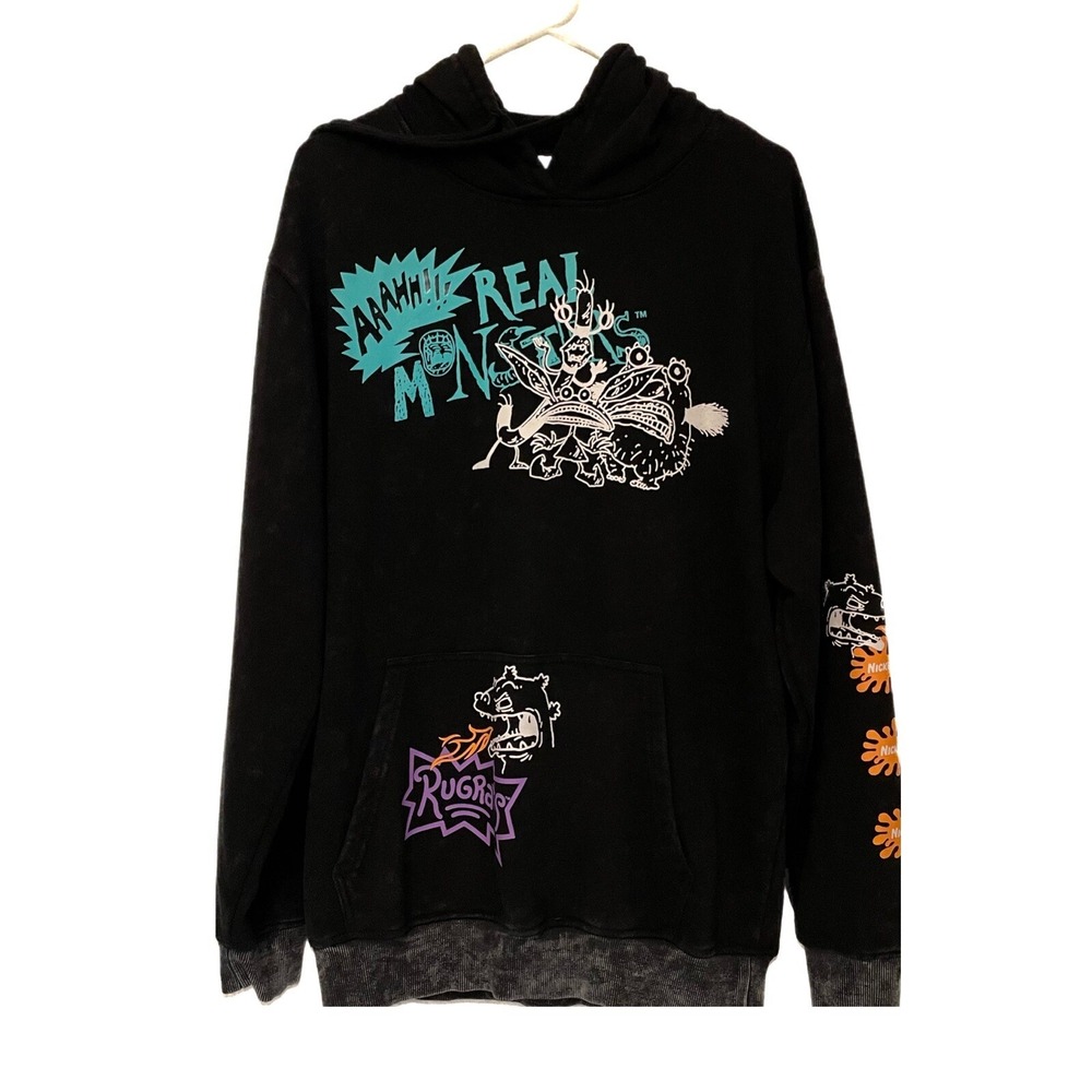 Nickelodeon Black Hoodie Sweatshirt Adult Large Rugrats Rockos Real Monsters